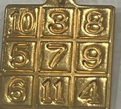 Vintage Lo Shu Magic Square gold tone Pendant/ Good Luck Charm