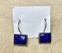 Nice Square Faux Lapis French Wire Drop Earrings Silver-Tone Square Shape VTG