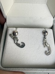 vintage Sterling Silver Seahorse Long Tail Earrings yt#8
