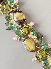 Vintage Verified JULIANA Green Art Glass Bracelet Brooch/Pendant Earring Set