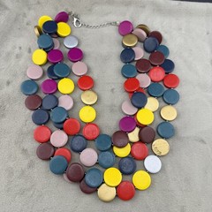 Statement Necklace Layered Painted Wood Disc Bright Summer Party 18”