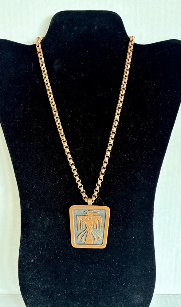 Solid Copper Thunderbird Pendant with Southwestern Geometric Design Vintage