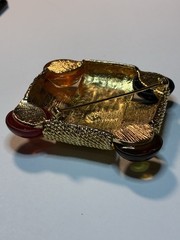 Les Bernard Gold Tone Square Colorful Brooch Costume Jewelry