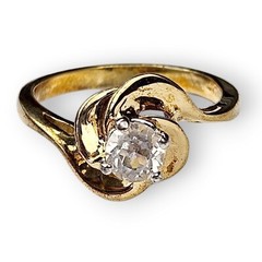 Solitaire White CZ Bypass Ring High Profile Gold Filled Pinwheel Vintage 7.75