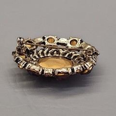 Vtg Rhinestone Brooch Gold Tone Oval Brown Glass Orange Domed Pin 1.75 in