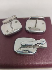 Retro Swank Cufflinks & Tie Bar Set Silvertone W/Enamel Jockey Harness Racing