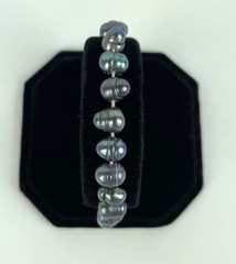Vintage 90s expandable freshwater cultured pearl Bracelet blue/silver