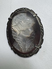 Vintage 800 Silver Mother of Pearl Abalone Shell Cameo Brooch Pendant Deco Era