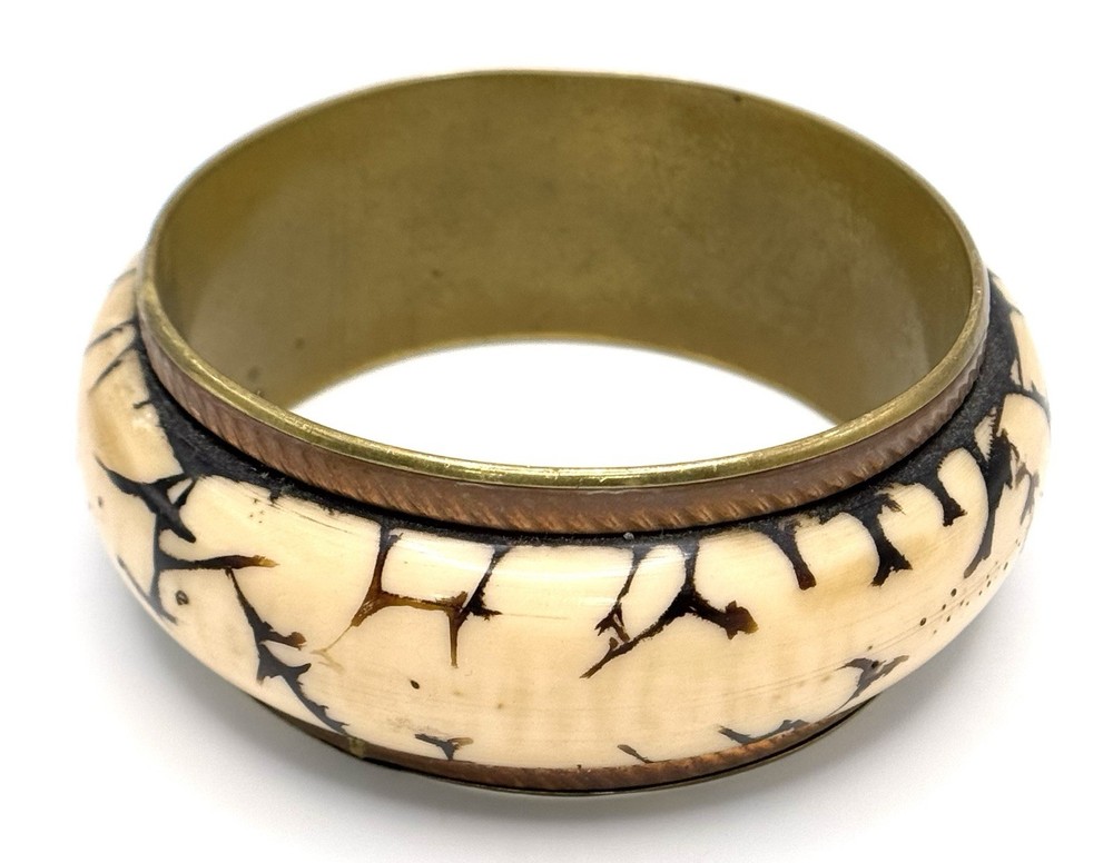 Vintage Brass Tagua Nut Bangle Bracelet 8.5 in
