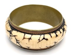 Vintage Brass Tagua Nut Bangle Bracelet 8.5 in