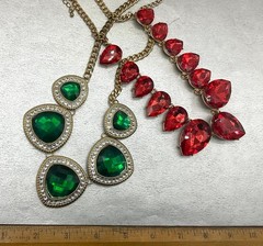 2 Vintage Statement Necklaces 1 Mika Green Faceted Plastic Stones & 1 Red Glass