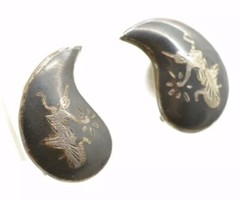 Vintage SIAM Sterling Silver NIELLO Ware Dancing Goddess Earrings Signed BB