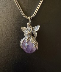 Vintage Sterling FAIRY Wings knee hugging On AMETHYST BALL 3D BOHO VIBES