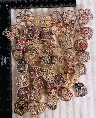 Lot of 40 Scarf Clips Rings Bulk Jewelry Rhinestone Pearl Flower Butterfly Heart