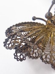 Vintage 800 Silver Filigree Butterfly Brooch Gold Wash 3D Layered Pin