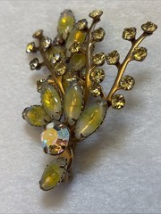 Vintage MCM Retro Large Flower Spray Brooch w Rhinestones and Glass Navettes