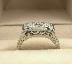 Art Deco 2.90 Ct Lab Diamond Filigree Ring 14K Gold Plated Sterling Silver