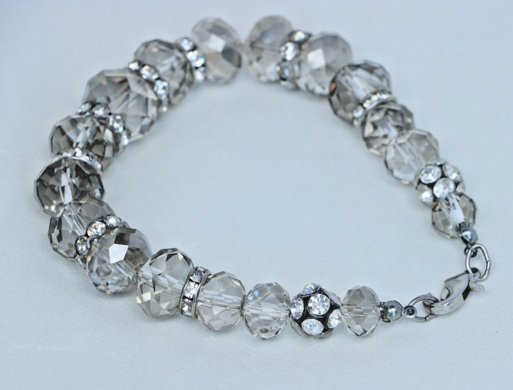Clear Crystal Beaded Bracelet Rhinestone Spacer Silver Tone
