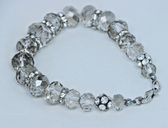 Clear Crystal Beaded Bracelet Rhinestone Spacer Silver Tone