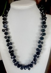 Vintage Good Quality Black Glass Faceted Beads Statement Necklace 18”