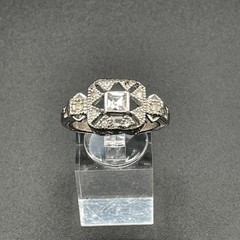 Vintage Art Deco Style Sterling Silver Designer Marked Inset Crystal Ring Size 9