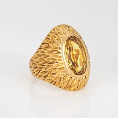60s Portuguese Citrine Ring 19k Yellow Gold Cocktail Dome Fine Jewelry 7.5