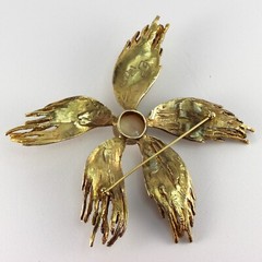 Vtg MCM Sterling Modernist Flower Brooch Mabe Pearl Gold Vermeil 5″ 71g Signed