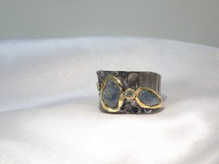 Brutalist Sterling Silver 925 Raw Natural Sapphire Modernist Size 9 Ring