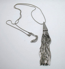 Vintage RJ Graziano 30″ Art Deco style rhinestone pave tassel pendant necklace
