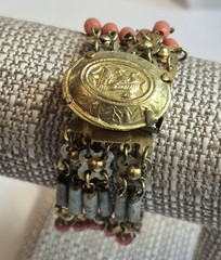 Vintage Egyptian Revival Faience Style Bib Necklace & Bracelet Brass Tone READ