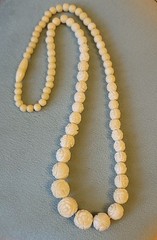 Vintage Hand Carved Rose Bovine Bone Necklace 19″