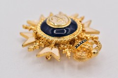 Vintage Crown Anchor Brooch Blue Enamel Crest Military Nautical Pin 1980s BinAL