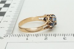 PRETTY ANTIQUE 14K GOLD SAPPHIRE 3 STONE RING – EAST EUROPEAN c1930’S