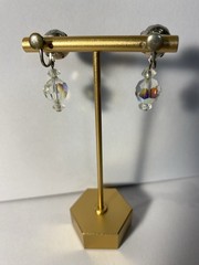 Vintage Pair Champagne Pearl Clear AB Faceted Beaded Dangle Screw Back Earrings