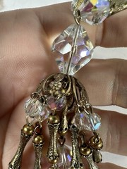 Vintage Necklace Tassel Crystal Pendant Filigree Cap Chain 1950s AB 28in