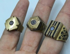 Morocco Top Brass Three Men’s Ring Chevron Bead Engraving Pieces US Size 11