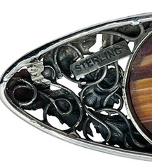 Antique Victorian Sterling Silver 925/1000 Banded Agate Flower Pendant 3” Long