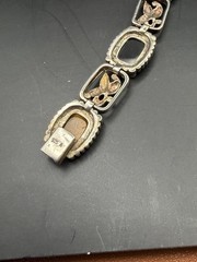 Vintage Sterling Silver Multi Stone Bracelet Onyx, Tiger Eye and Red Coral