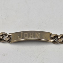 Signed Richard Kalbe Nickel Silver ID Bracelet Bar & Chain Worn Gold Wash John