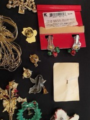 Vintage Christmas Holiday Jewelry Lot Brooches / Pins ~ Earrings ~ Key Ring