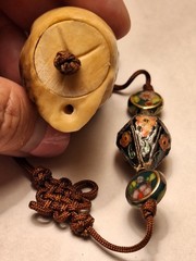 VINTAGE CLOISONNE BONE SKULL ASIAN LOVE KNOT PROTECTION TALISMAN AMULET NECKLACE