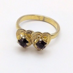 Vintage Double Heart Ring Gold Tone Purple Rhinestone Adjustable Love Retro