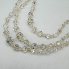 Vintage Triple Strand Cut Glass Crystal Necklace Adjustable Length ca 1950s