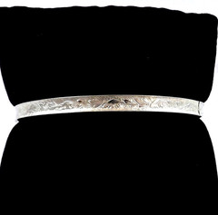 Marathon Sterling Silver Concave Floral Etched Hinged Bangle Bracelet 11gr Vtg