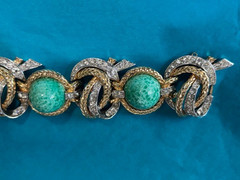 MARCEL BOUCHER TURQUOISE ART GLASS CABOCHONS & RHINESTONE BRACELET SIGNED/NUMBER