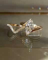 14K Yellow Gold Plated 2Ct Marquise Lab Created Diamond Wedding Bridal Ring Set