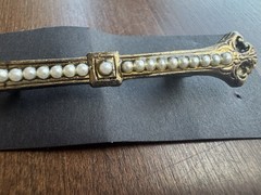 Vintage Victorian Revival Gold Toned Faux Pearl Bead Brooch