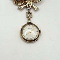 Vintage Benrus Rhinestone Flower Crystal Bow Brooch Pin Watch Pink Gold Tone