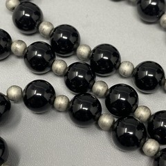 Beaded Stone Necklace Black Gemstone Endless Chakra Energy Silver Tone Spacer