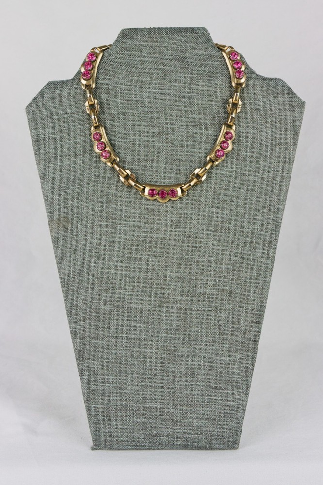 Barclay Gold Tone Choker with Pink Rhinestones, Signed, 58gr